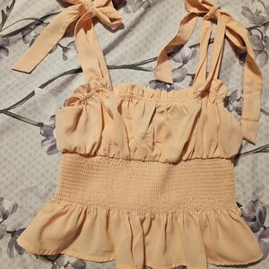 Forever 21 Peach Tie-Strap Smocked Camisole